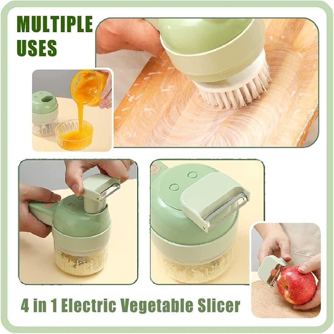 4-in-1 Handheld Electric Vegetable Cutter – Chop, Slice, Peel & Clean in Seconds!