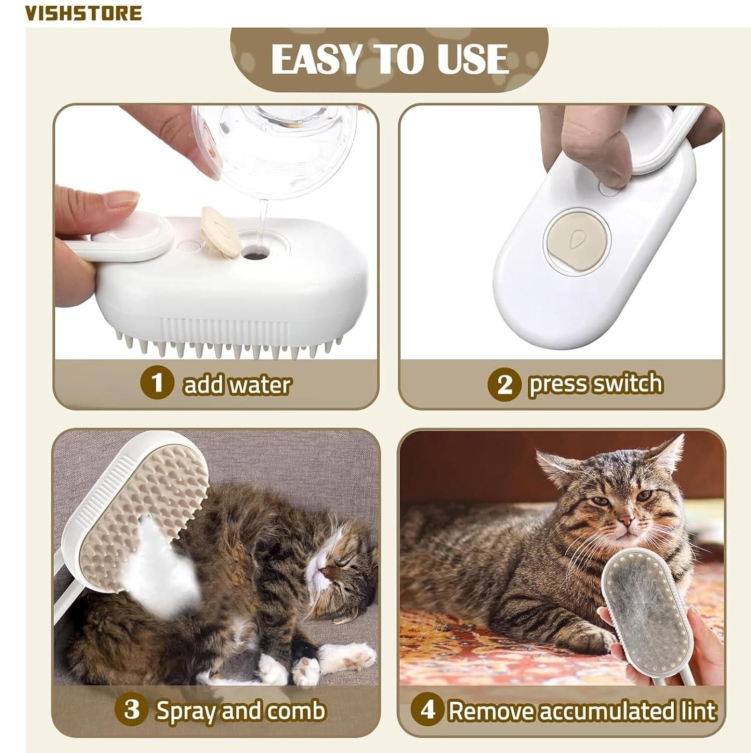 3-in-1 Steamy Pet Brush – The Ultimate Grooming, Cleaning, and Massage Tool