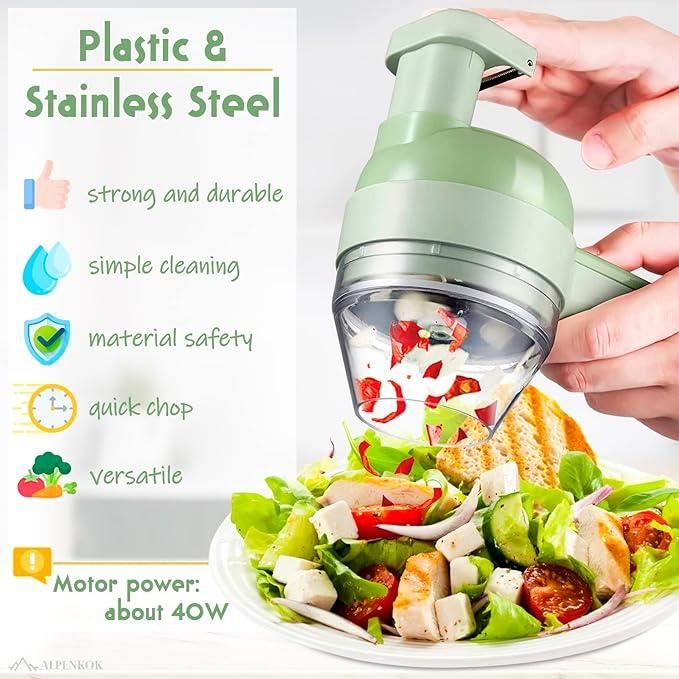4-in-1 Handheld Electric Vegetable Cutter – Chop, Slice, Peel & Clean in Seconds!